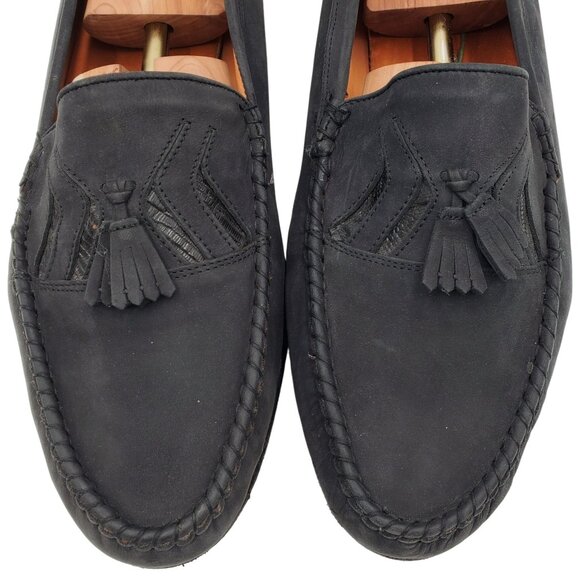 Vintage Exotic Lizard Men\'s 16 David Eden Italy Black Suede Dress Shoes Loafers main image 11